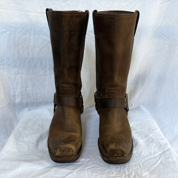 Frye Tall Leather Harness 12R Women’s Biker Boots in Smoke - Picture 10 of 14
